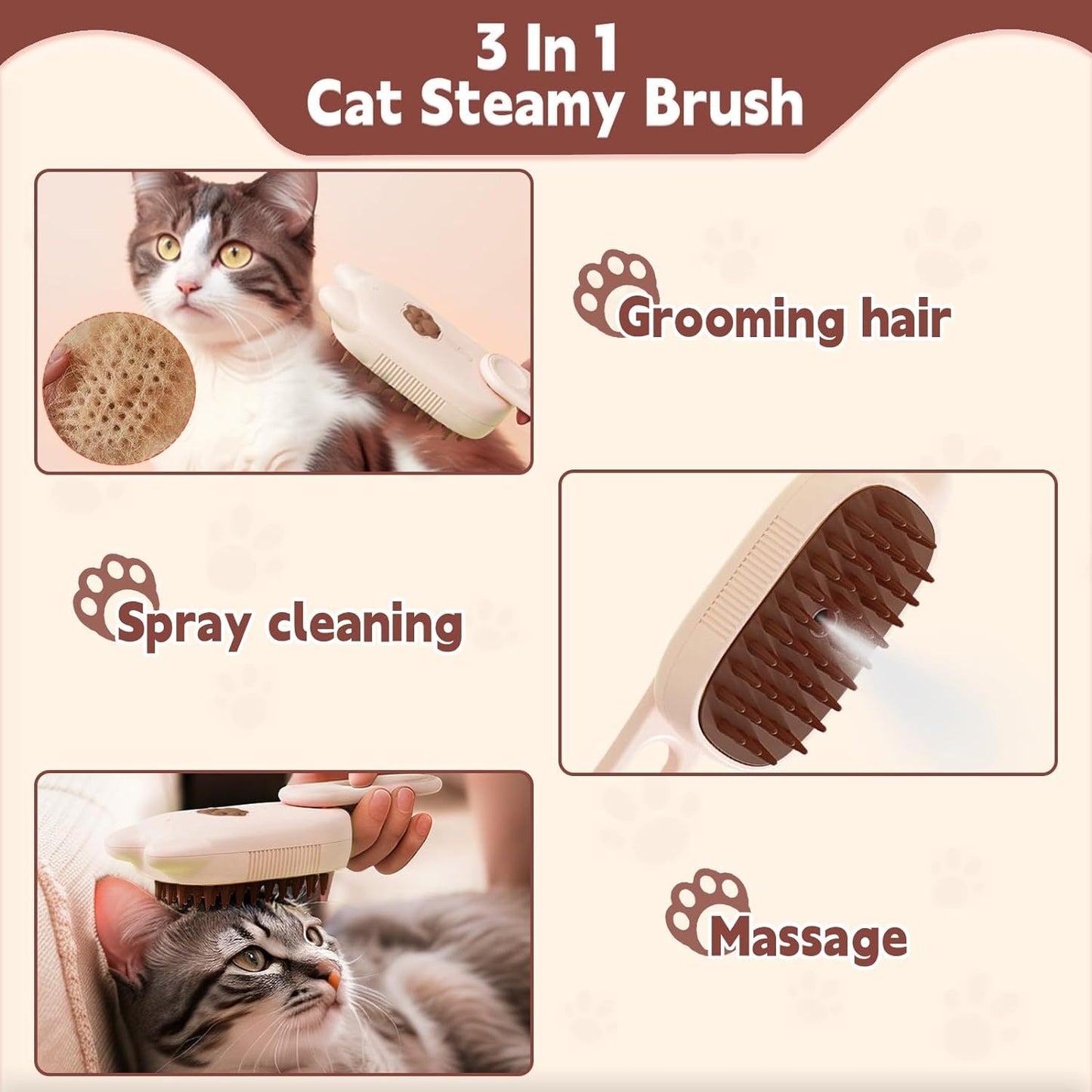 Cat Steam Brush Shedding Massage And Grooming In One Perfect For Dogs And Cats Short And Long Hair Static Flying Hair Remover And Water Sprayer