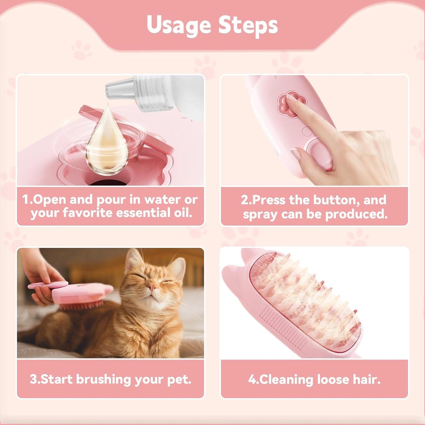 Cat Steam Brush Shedding Massage And Grooming In One Perfect For Dogs And Cats Short And Long Hair Static Flying Hair Remover And Water Sprayer