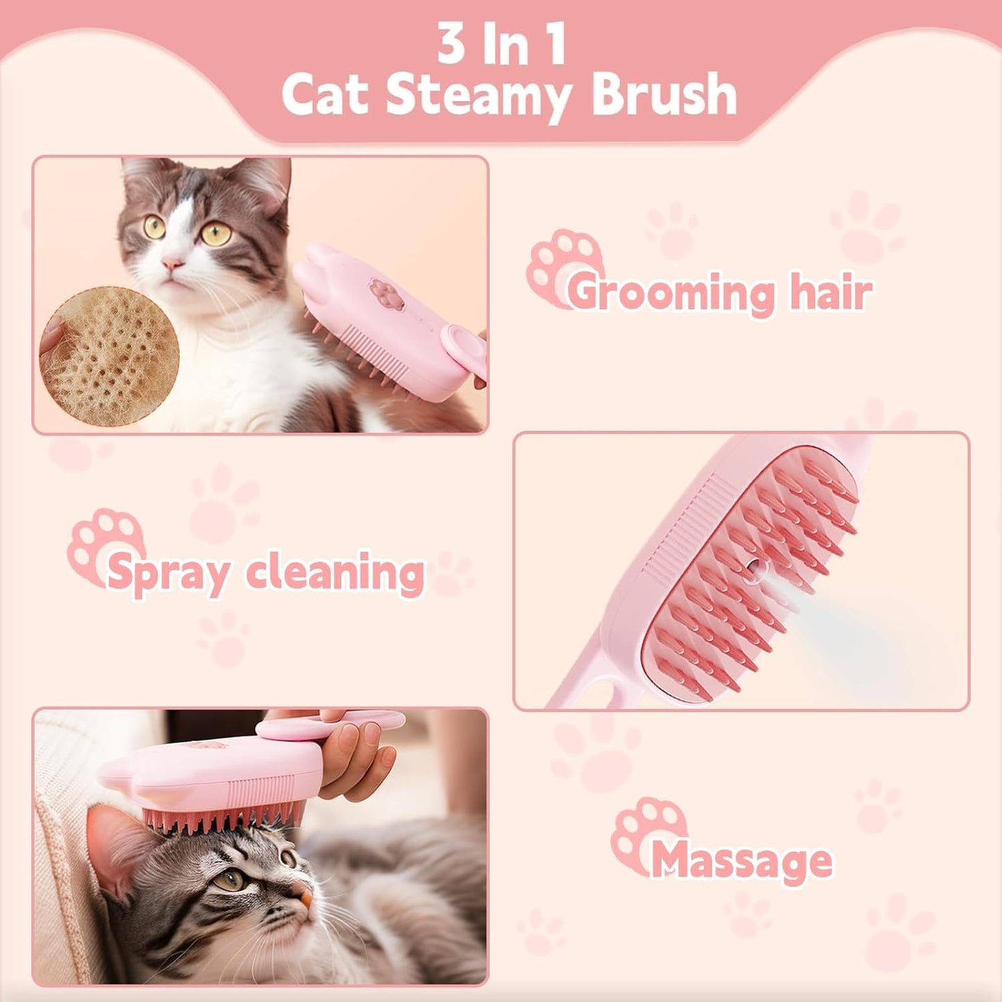 Cat Steam Brush Shedding Massage And Grooming In One Perfect For Dogs And Cats Short And Long Hair Static Flying Hair Remover And Water Sprayer