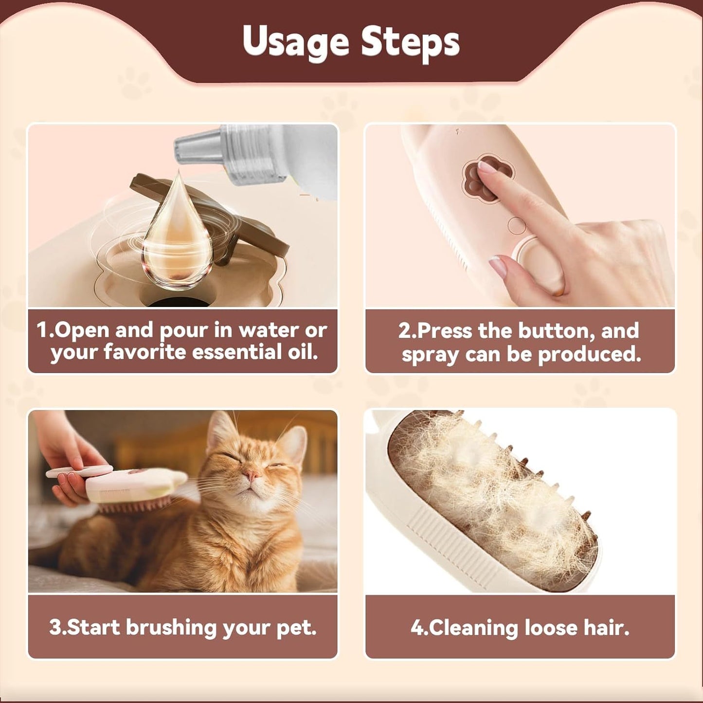 Cat Steam Brush Shedding Massage And Grooming In One Perfect For Dogs And Cats Short And Long Hair Static Flying Hair Remover And Water Sprayer